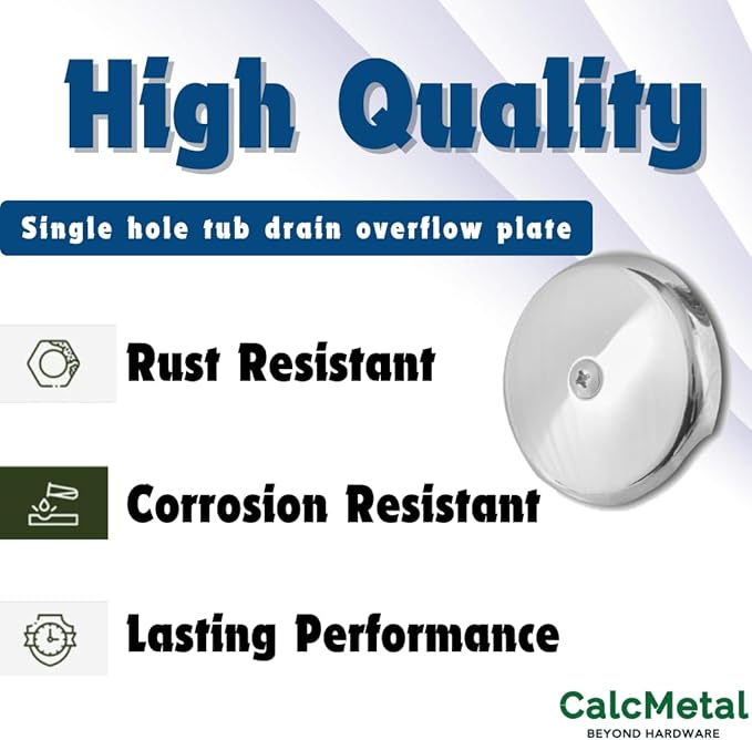 Single Hole Bathtub Drain Overflow Plate with One Matching Screws, Easy to Install, Plated Chrome