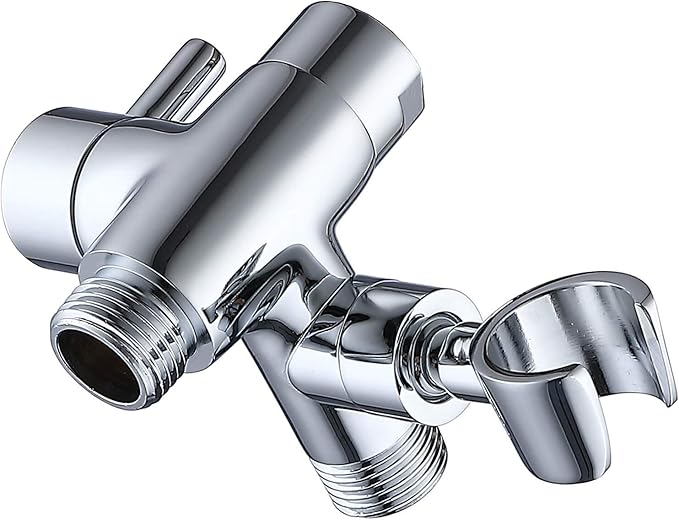 G-Promise Solid Metal Shower Arm Diverter with Holder for Hand Held Showerhead and Fixed Spray Head, G 1/2 3-Way Bathroom Universal Diverter System Replacement Part (Polished Chrome)