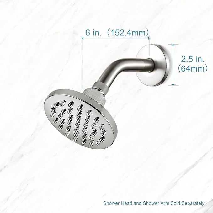 OFFO Shower Arm with Flange, 6 in Brushed Nickel Wall Mount Replacement Angle Shower Head Arm Wall-Mounted For Fixed Shower Head & Handheld Showerhead