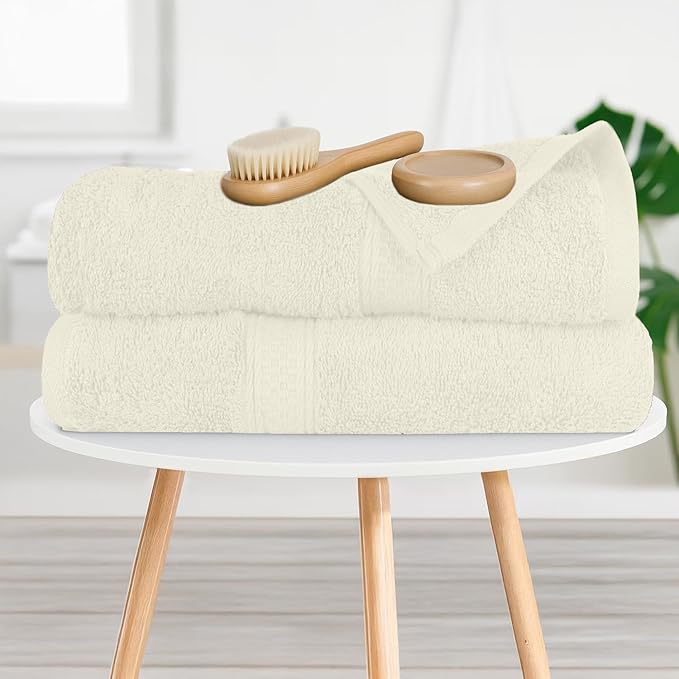 RIVERSIDE 100% Ring Spun Cotton Large Bath Towels Set of 4, 27 x 54 Inches – Quick Dry, Soft & Highly Absorbent Towels for Shower & Bathroom – Luxury 600 GSM Towels for Home, Spa, Gym, Cannoli Cream