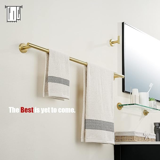 JQK Gold Towel Bar, 33 Inch 304 Stainless Steel Thicken 0.8mm Towel Rack Bathroom, Towel Holder Brushed Golden Wall Mount, Useable Length 30 Inch, TB110L30-BG