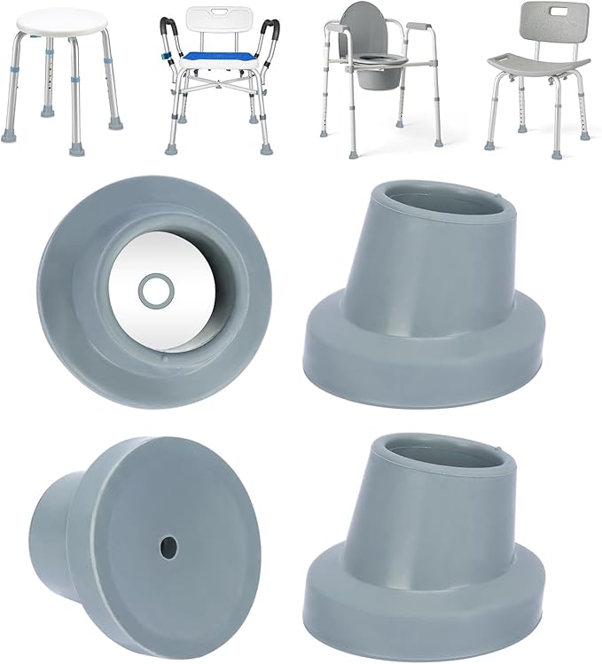 supregear Shower Chair Leg Caps - Heavy Duty Replacement Feet for Shower Chair Bath Seat, 1-1/8" I.D. Slope Rubber Tips for Shower Stools Transfer Bench Non-Slip Extreme Grip Suction Cup Feet, 4PK