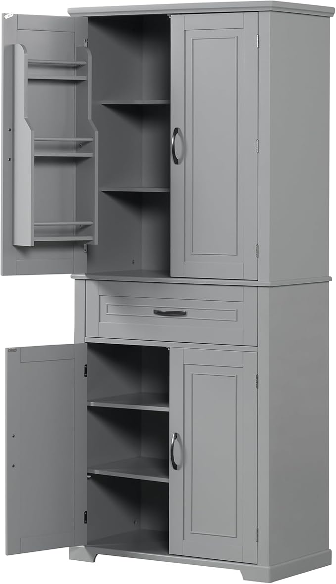 Favfurish 72" Tall Bathroom Storage Cabinet with Doors and Drawer,Modern Linen Cabinets w/Adjustable Shelves & Door Storage Rack,Freestanding Organizer for Bath Room,Study,Office,Kitchen Grey