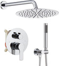 Iriber Chrome Shower System Wall Mounted Shower Faucet Mixer Set with 12 Inches Round Rain Shower head and Handheld, Bathroom Rainfall Polished Chrome Shower Trim Kit Contain Valve