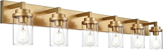 MELUCEE 6-Light Vanity Lights for Bathroom 45.3 Inches Length, Modern Bathroom Light Fixtures Wall Mount with Clear Glass Shade for Vanity Table/Over Sink/Kitchen, E26 Base