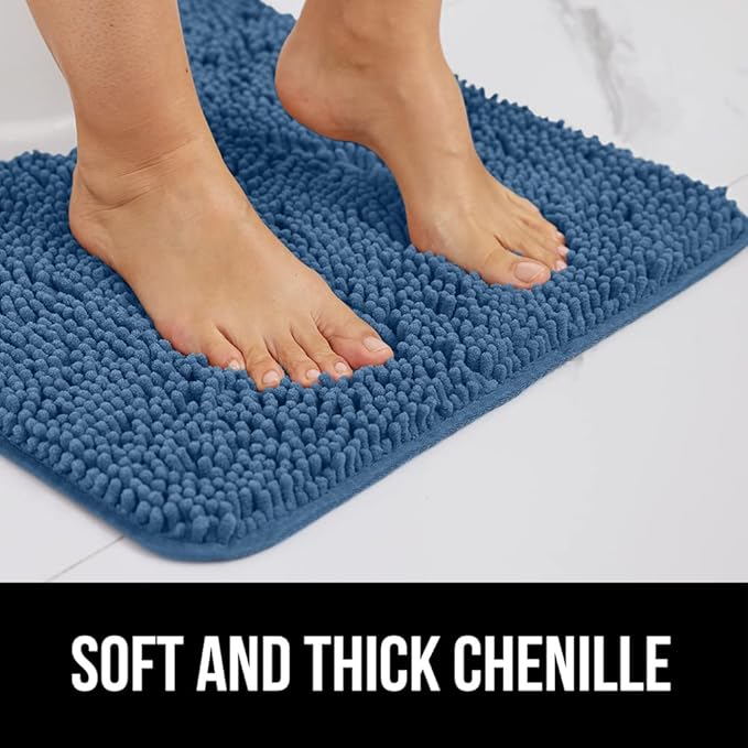 GORILLA GRIP Bath Rug Mat 30x20, Thick Soft Absorbent Chenille, Quick Dry Microfiber Mats, Rubber Backing Washable Shower Floor Rugs, Bathmat Runner, US Designed Bathroom Home Decor Accessories Blue