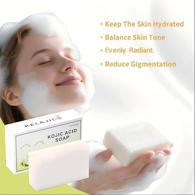 Kojic Acid Soap Bars with Retinol, Collagen, Vitamin C, Fresh Coconut Scent for Face and Body, Moisturizes, Smooth and Evenly Radiant (1 Pack)