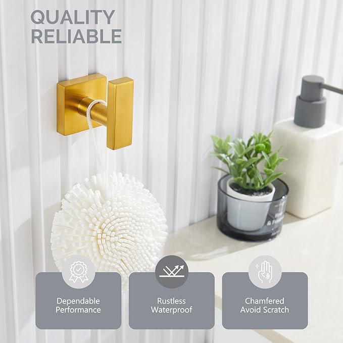 Angle Simple Towel Hook for Bathroom, SUS 304 Stainless Steel Robe Coat Hook for Wall, Hand Towel Holder, Brassy Gold