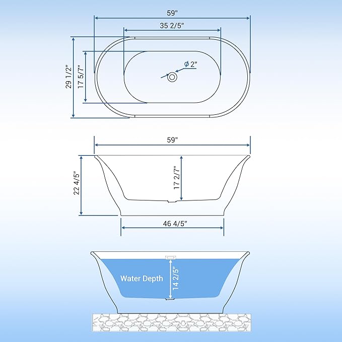 Freestanding Bath Tub 59 Inch Acrylic Oval Soaking Tub – Extra Large Freestanding Bathtub for Modern Bathroom Remodel, Stand Alone Soaking Tub for 1–2 People, Integrated Overflow, Glossy White Finish