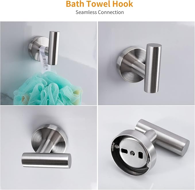 Cilee 8 Piece Brushed Nickel Bathroom Hardware Set, 24inch Bathroom Towel bar+Towel Ring+Toilet Paper Holder+ Robe Towel Hook, SUS304 Stainless Steel Bathroom Accessory Set