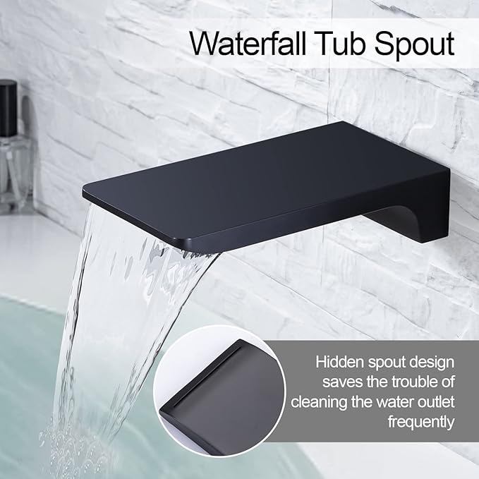 Roman Tub Filler Faucet with Waterfall Spout Wall Mounted Single Handle Bathtub Shower Faucet with Hand Shower Wall Mount Waterfall Tub Faucets Sets, Matte Black