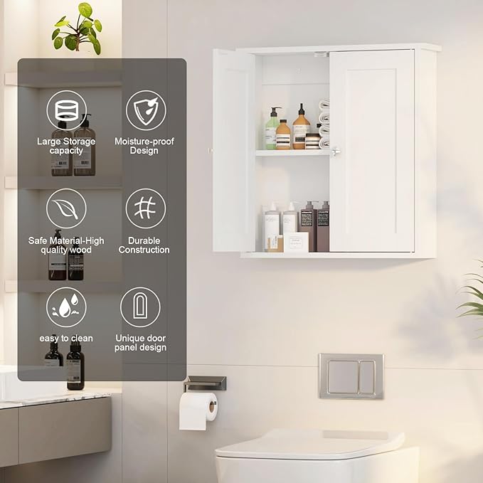 22x23 Bathroom Wall Cabinet,Medicine Cabinet for Bathroom Cabinet Wall Mounted,Over The Toilet Storage Cabinet with 2 Door,Surface Mount Medicine Cabinet for Laundry Room/Restroom,White
