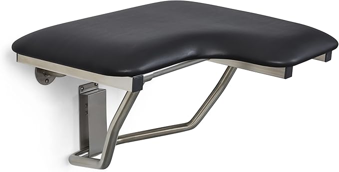 26" x 22.5" Black Padded Cushion Wall Mount Folding Left-Handed Transfer Bench Shower Seat, ADA Compliant