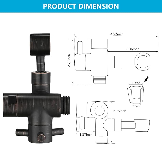 PDPBath Solid Brass 3 Way Shower Arm Diverter Valve with Handheld Holder for Dual Shower Heads with G1/2 Universal Connection - Oil Rubbed Bronze