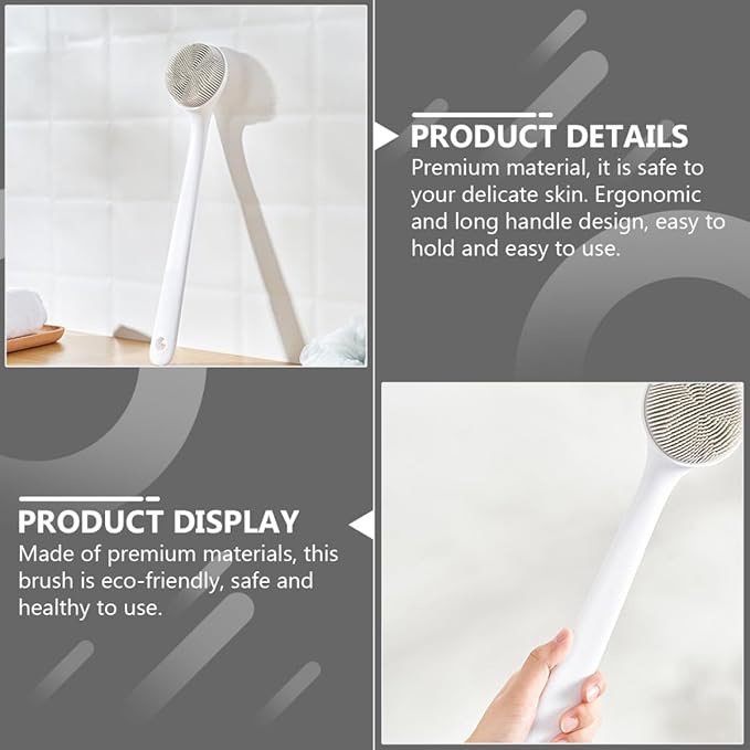 Housoutil Silicone Body Brush Back Scrubber for Adults, Bath Shower Scrub Brush with Massage Function, Soft Silicone Back Cleaning Scrubber for Shower and Skin Exfoliation