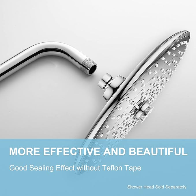 OFFO Shower Arm with Flange, 16 in Wall Mount Replacement Angle Shower Head Arm Wall-Mounted For Fixed Shower Head & Handheld Showerhead, Chrome