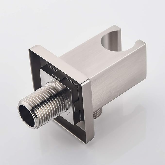 Wall Supply Elbow with Hand Shower Holder, Brass Square G1/2 Shower Hose Connector, Wall Mount Water Outlet for Bathroom Shower, Brushed Nickel