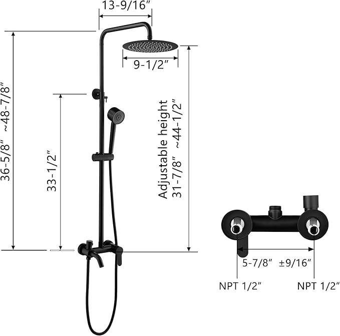Shower Faucet - Shower Faucets Sets Complete, Shower System - Outdoor Shower Kit/Outdoor Shower Fixtures W/ SS304 Shower Head with 3 modes Handheld, Matte Black