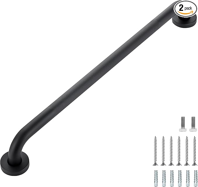 Grab Bars for Shower, 2 Pack 24-Inch Anti Slip Shower Handles for Elderly, Safety Shower Grab Bar, Stainless Steel Handicap Grab Bars for Bathroom (Black 1" Diameter)