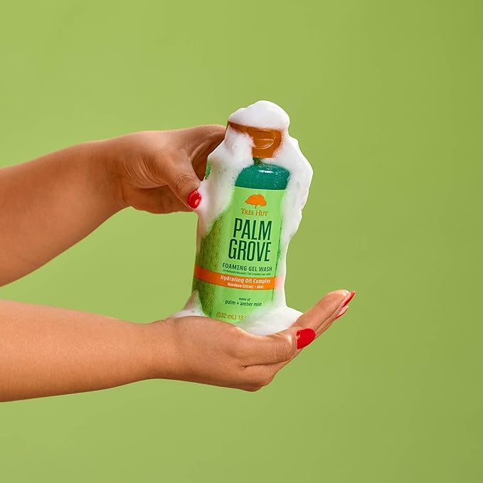 Tree Hut Palm Grove Foaming Gel Wash, Hydrating & Moisturizing Body Wash with Shea Butter & Nourishing Essential Oils, Daily Cleanser for Soft Smooth Skin, 18 fl oz