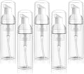 5 Pack 2 oz Travel Foam Pump Bottle, 60 ml Foam Dispenser, Clear PET Foaming Pump Bottle for Hand Soap, Shampoo, Hair Mousse, Self-Tanner, Facial Cleansers (5, Transparent)