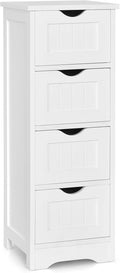 Tangkula Floor Cabinet Wooden Storage Cabinet Home Office Living Room Bathroom Side Table Sturdy Modern 4 Drawers Cabinet Organizer Bedroom Night Stand, White (12 x 12 x 32)