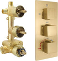 HOMEDEC 3 Way Shower Diverter Valve, Water Diverter with Temperature Control, Shower Mixing Valve with 3 Square Knobs, Brushed Gold