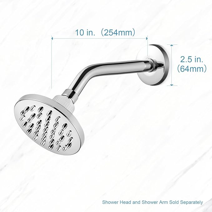OFFO Shower Arm with Flange, 10 in Wall Mount Replacement Angle Shower Head Arm Wall-Mounted For Fixed Shower Head & Handheld Showerhead, Chrome
