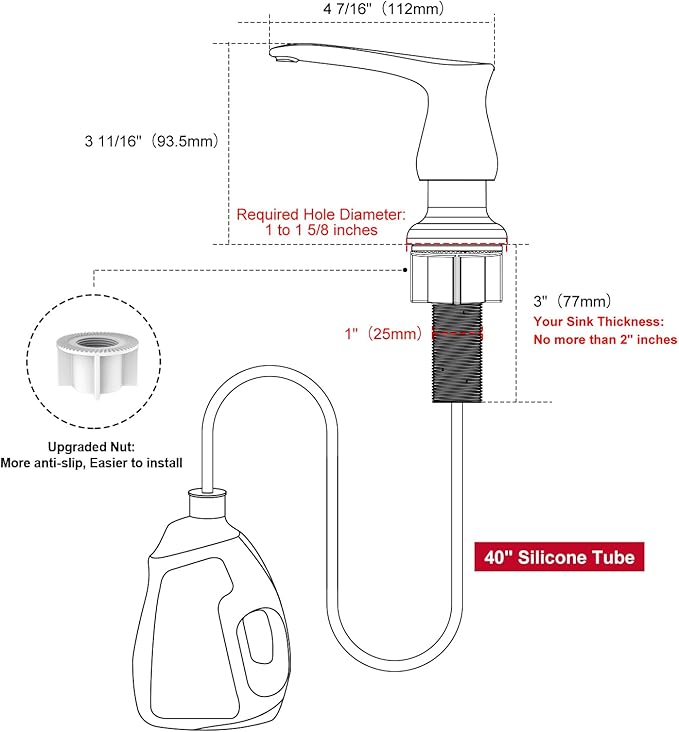 GAGALIFE Kitchen Sink Soap Dispenser Chrome, Under Sink Soap Dispenser with 40" Silicone Extension Tube Kit,Say Goodbye to Frequent Refills