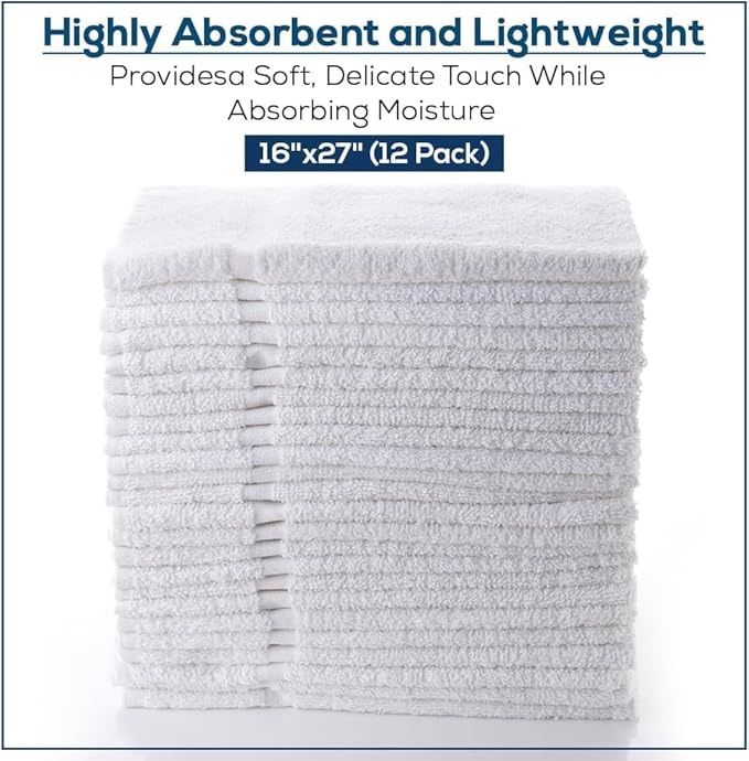 SIMPLI-MAGIC Cotton Hand Towels 16"x27" (12 Pack) – Soft Towels for Bathroom, Kitchen, Salon & Gym (White)