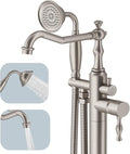 Hoimpro Free Standing Tub Faucet Freestanding Tub Filler Stand Alone Bath Tub Set Floor Mounted Bathtub Faucet Shower Faucets Handheld Sprayer Brass Brushed Nickel
