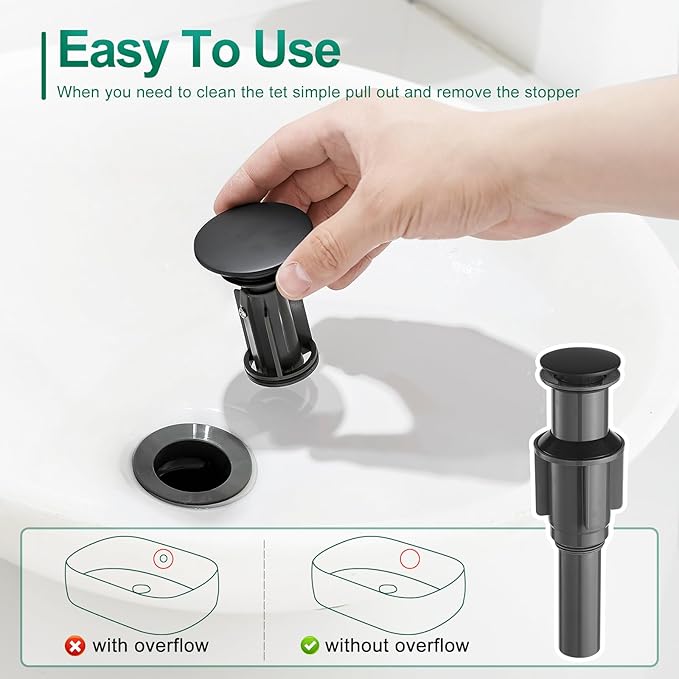 VOTON Vessel Sink Faucet Matte Black Tall Bathroom Faucet Single Handle Vanity Bathroom Sink Faucet 1 Hole Basin Mixer Tap with Water Supply Hose and Pop Up Sink Drain