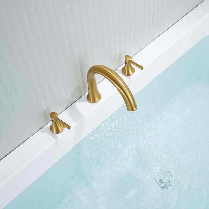 Roman Tub Faucet Deck Mount Tub Filler 2 Handles Brushed Gold Bathtub Faucets Brass Bathroom Faucet