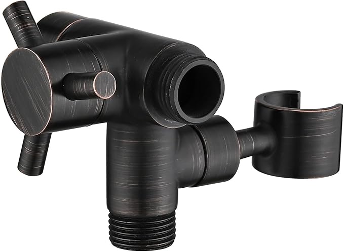 PDPBath Solid Brass 3 Way Shower Arm Diverter Valve with Handheld Holder for Dual Shower Heads with G1/2 Universal Connection - Oil Rubbed Bronze