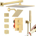 Enga Shower Faucet Set, Dual Shower Head System with Body Jets, 10" & 6" Rain Showerheads with 4 Jets, 2 in 1 Handheld Spray, 4 Way Shower Diverter, Brushed Gold