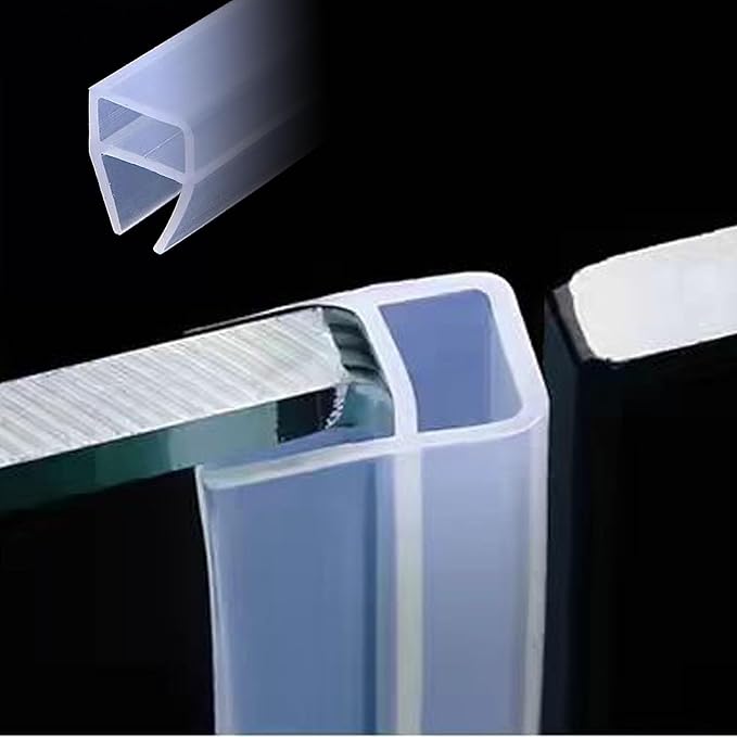 Frameless Soft Shower Door Sweep Seal Drip Rail, Glass Shower Silicone Door Seal Strip,Weatherproof Silicone Seal Fit for Glass (U Type, 6mm (1/4"))
