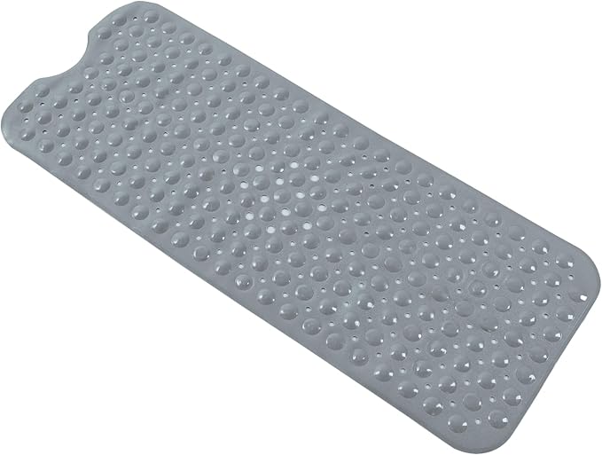 Anti-Slip Bathtub Shower mat, 39.3×15.7 inch（Approximately 100 × 40cm） Soft Oversized Machine Washable Non-Slip Bathtub mat with Drainage Holes, Bathroom Floor Suction Cup.（1-Opaque Gray）