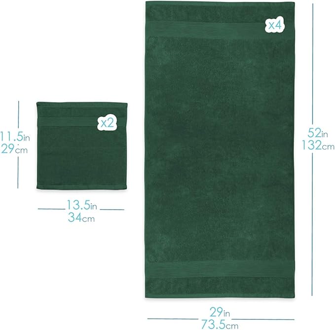 Hearth & Harbor Bath Towels for Bathroom - 100% Ring Spun Cotton Luxury Bathroom Towels - Ultra Soft & Highly Absorbent, Bath Towels Set of 10 - Hunter Green