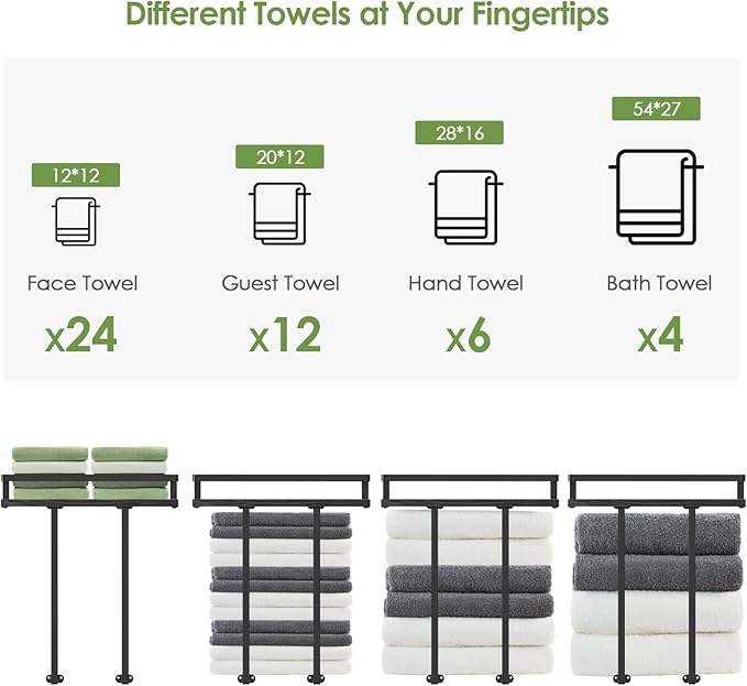 Towel Racks for Bathroom-Wall Mounted Floating Shelves for Wall Bathroom Bedroom Kitchen Living Room, Hanging Book Shelves Decor Bathroom Organizer, 16 inch Solid Wood, (Black, Set of 3, 16in)