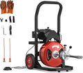 Electric Drain Cleaning Machine 75Ft 1/2 Inch, 450W Auto Feed Portable Sewer Snake, Drain Auger with 6 Cutter and Air-Activated Foot Switch for 2"–4" Pipes