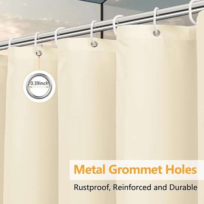 Waterproof Fabric Long Shower Curtain Liner with 3 Extra-Large Magnets, 72 x 78 inch Extra Long Cream Cloth Shower Liner Machine Washable, Hotel Quality Lightweight Shower Curtain for Bathroom
