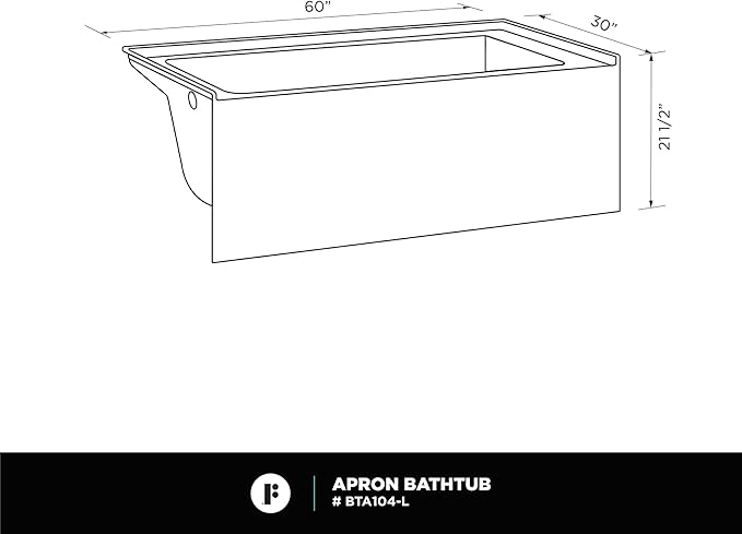 Fine Fixtures Acrylic, Fiberglass Alcove Soaking Bathtub with Integral Apron Front in Glossy White - Left Hand Drain, 60" x 30"