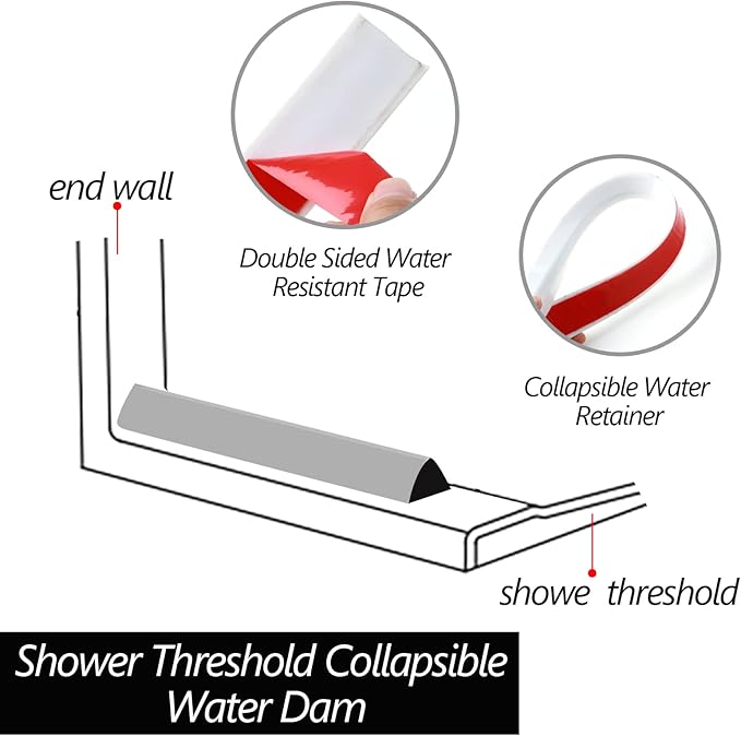 Raycity Collapsible Shower Threshold Water Dam Barrier,Shower Door and Kitchen Water Strip Dam Shower Guard for Dry And Wet Separation Caulk Seal Strip Edge Trim(67Inches/White)