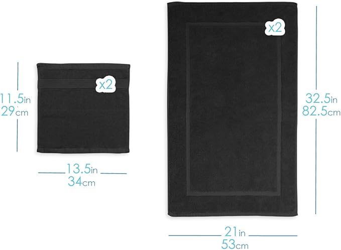 Hearth & Harbor Bath Towels - 100% Ring Spun Cotton Luxury Towels - Ultra Soft & Highly Absorbent, Bathroom Towels. Floor Mat, Black