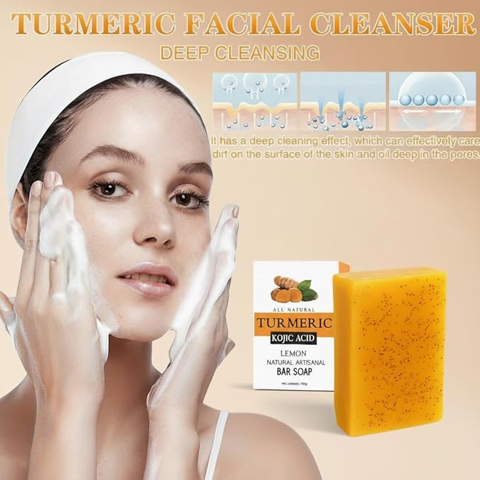 Kojic Acid Soap, Turmeric Soap Bar for Face and Body, Organic Daily Use Skin Care Turmeric Soaps for Women and Men, Gentle Cleansing Suitable for All Skin Types (1pcs)