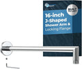 HammerHead Showers® Solid Metal 16 Inch Extended Shower Arm and Flange with Set Screw, Long Shower Arm, Extends Rain Shower Overhead, Wall-Mounted Rain Shower Arm, Chrome