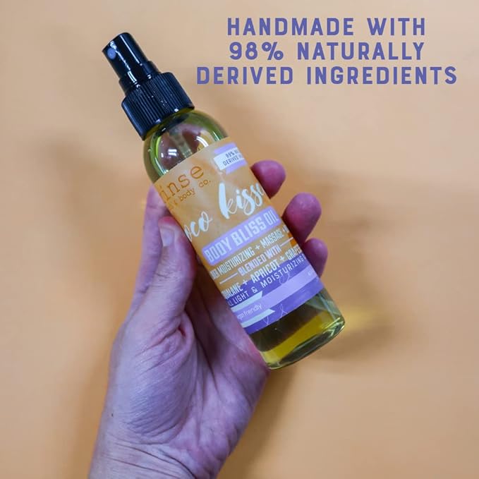 Rinse Bath & Body Coco Kissed Body Oil Moisturizer Spray - Natural Lightweight Fast Absorbing with Squalane, Grapeseed, Apricot & Vitamin E Oil for All Skin Types, 4 fl oz
