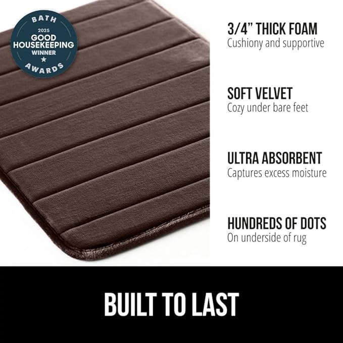 GORILLA GRIP Memory Foam Bath Mat, Soft Absorbent US Designed Bathroom Rug, Gripping Dots Machine Washable Bathmat, Cushioned Floor Mats, Shower Sink Rugs Room Décor Accessories, 36x24 Brown