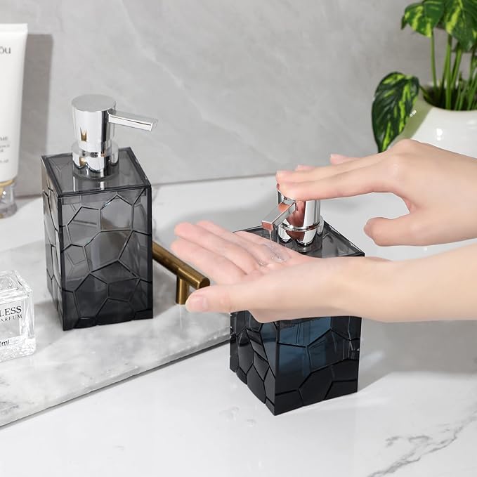 Hand Soap Dispenser, Clear Acrylic Plastic Liquid Pump Bottles Refillable Lotion Dispenser for Bathroom Decor Kitchen College Dorm, Grey