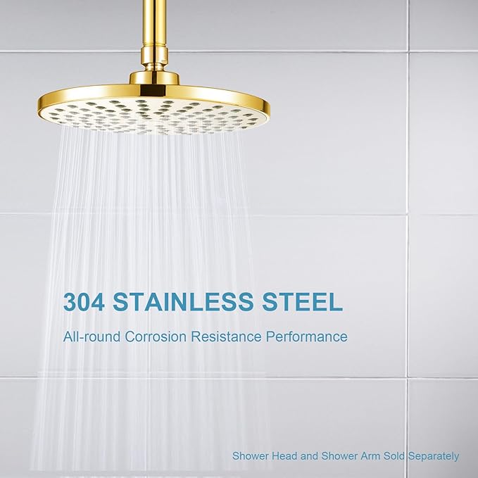 OFFO Shower Arm with Flange, Bright Gold 24 in Ceiling Mount Replacement Rain Shower Head Straight Arm Ceiling-Mounted For Fixed Shower Head & High Pressure Rain